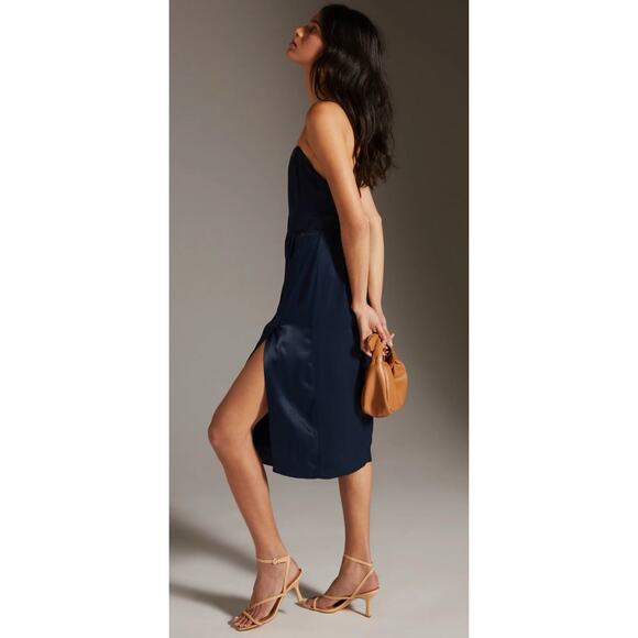 BY ANTHROPOLOGIE Sweetheart Side Slit Slip Open Back Midi Dress Satin - Picture 2 of 12